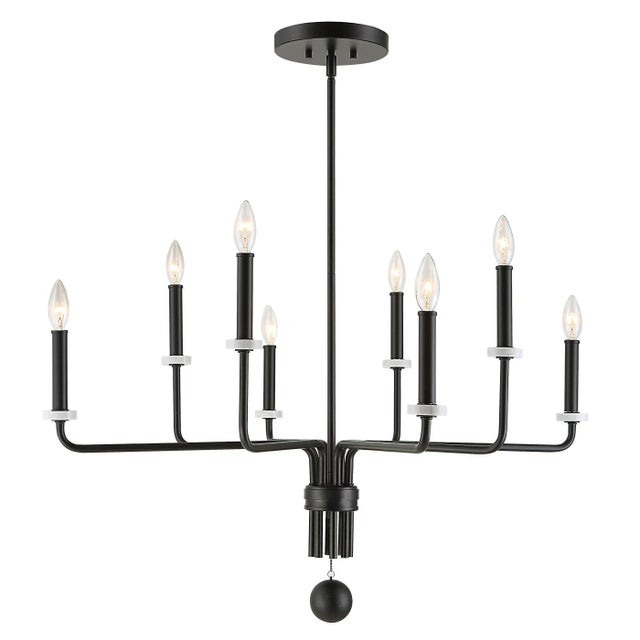 Modern & Sleek Softly Bent Lines Give This 8 Lt. Chandelier A Dramatic Feel, Finished In A Deep Matte Black With Chic...