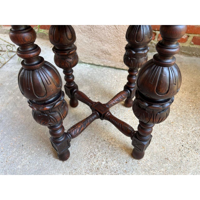 Brown Petite Antique French Octagon Center Side Table Renaissance Carved Oak C1890 For Sale - Image 8 of 12