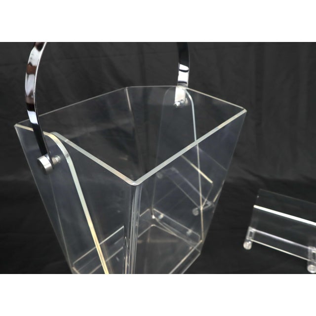 Metal 20th C. Mid-Century Modern Bent Lucite & Chrome Paper Basket & Letter Holder For Sale - Image 7 of 12