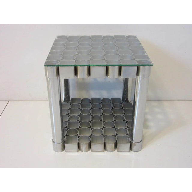 Chrome Italian L.A.R.M. Designs Chromed Steel & Glass Sculptural Side Table For Sale - Image 8 of 11