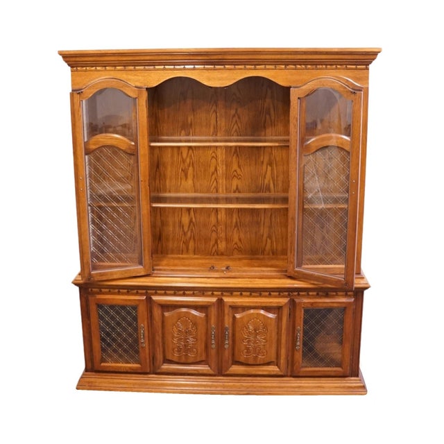 Late 20th Century Singer Furniture Solid Oak Mediterranean Spanish Revival 72" China Cabinet W. Grilled Doors 6394-370 For Sale - Image 5 of 12