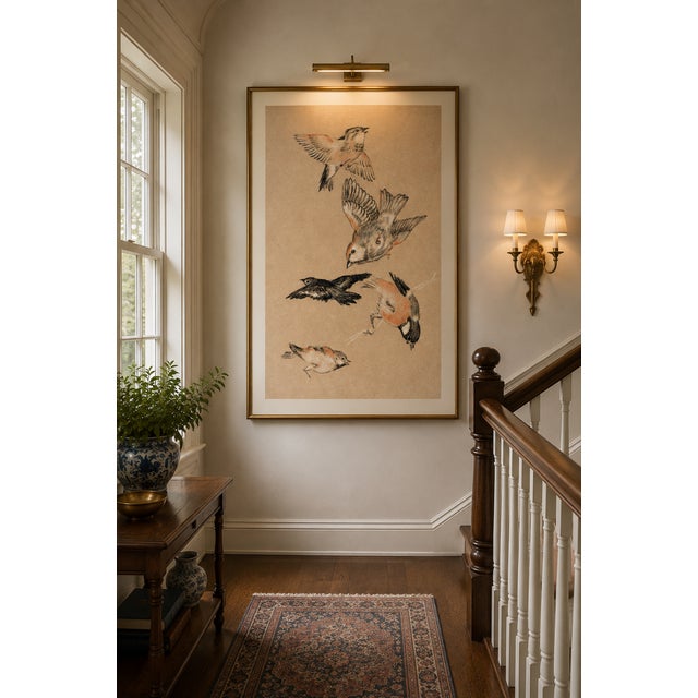 Brown Study of Birds: Finches by Sir Edward Burne-Jones, Vintage Art Print Reproduction, 16" X 24" For Sale - Image 8 of 9