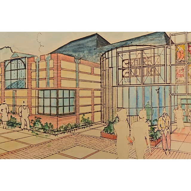 Late 20th Century French Modern Framed Architectural Rendering For Sale - Image 9 of 11