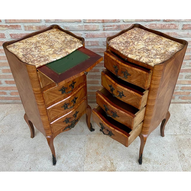 Late 19th Century Louis XV Style French Marquetry and Marble Chests of Drawers For Sale - Image 10 of 18