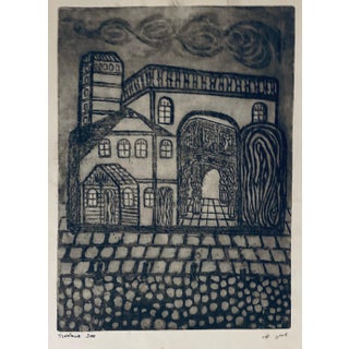 Dora Szampanier, Etching of destroyed synagogue - Luck, Poland For Sale