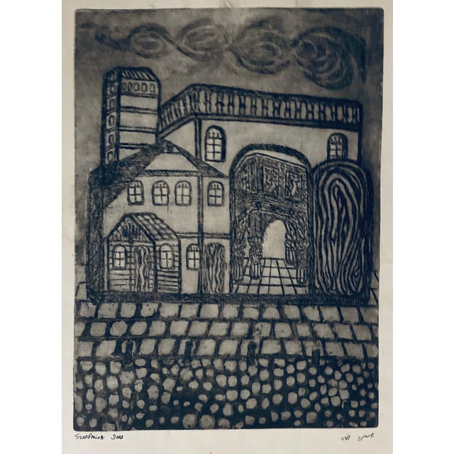 Dora Szampanier, Etching of destroyed synagogue - Luck, Poland For Sale