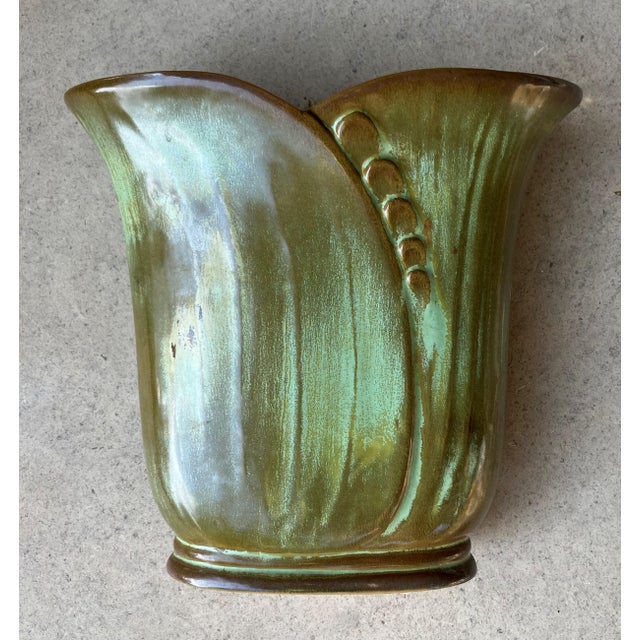Circa 1949 Frankoma Pottery "Modelled Wheat" Vase Style 74 in Prairie Green For Sale - Image 12 of 18
