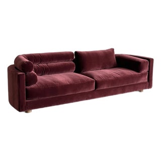 1990s Post Modern Sofa in Burgundy Velvet For Sale