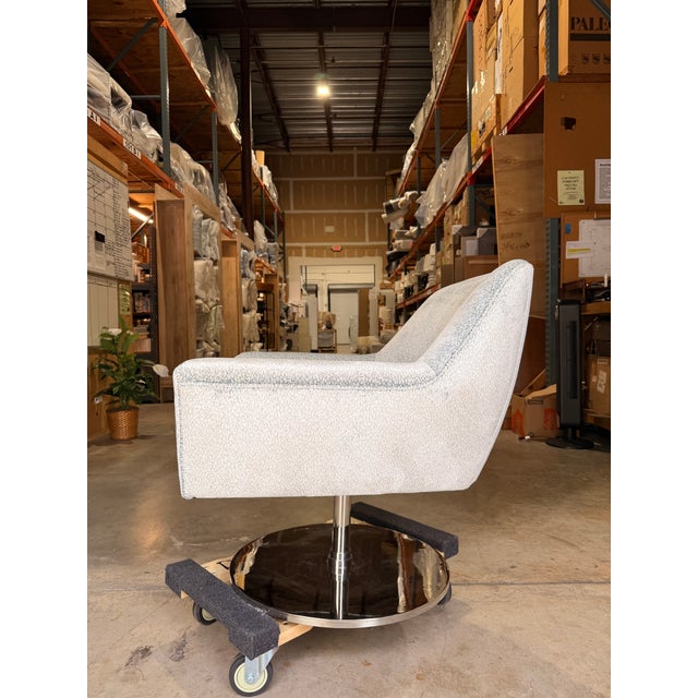 Early 21st Century Michael Weiss for Vanguard Light Blue & White Velvet Lounge Chair With Swivel For Sale - Image 5 of 7