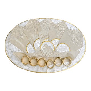 New Old Stock Vintage Capiz Shell Table Setting – Set of 6 Placemats, Napkins, Napkin Rings & Coasters in Original Packaging For Sale