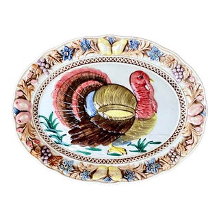 Vintage Majolica Turkey Serving Platter For Sale