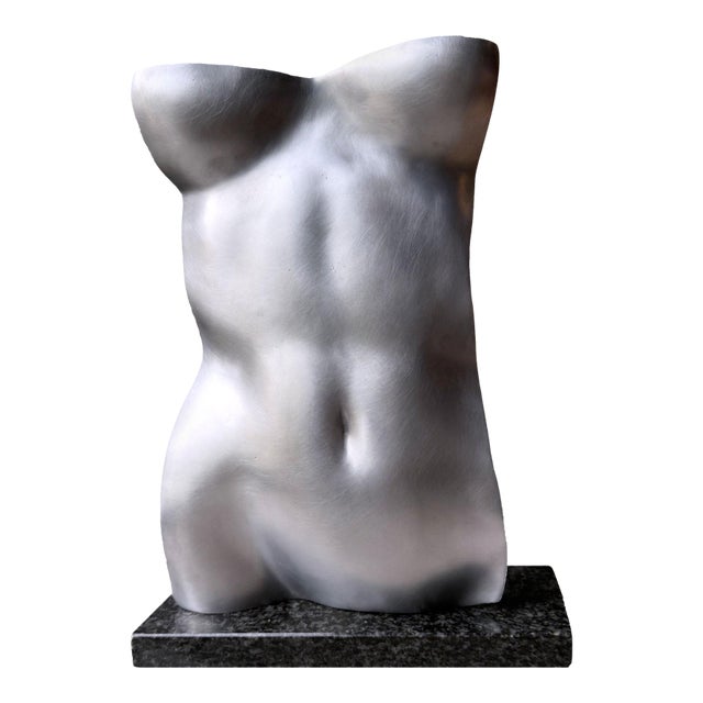 “Torso Aluminum Softly” Contemporary Abstract Sculpture, Silver Gray Cast Aluminum on Granite, by Gerald Siciliano For Sale