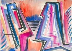 Abstract Easter Island, Harold Wallerstein Watercolor on Paper, Signed