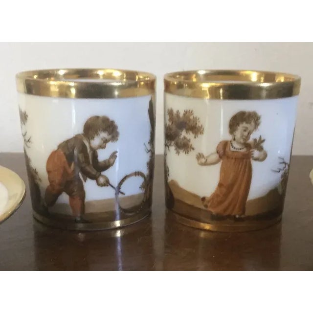 Antique Circa 1805 French Empire Porcelain Coffee Cans & Saucers by La Courtille - 4 Pieces For Sale - Image 9 of 13