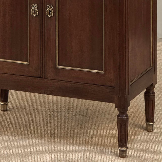 Antique French Louis XVI Mahogany Cabinet With Carrara Marble Top and Brass Gallery For Sale In Dallas - Image 6 of 18