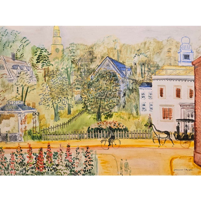 1950s Johannes Schiefer -1950s Naive Street Scene at Spring -Oil Painting For Sale - Image 5 of 13