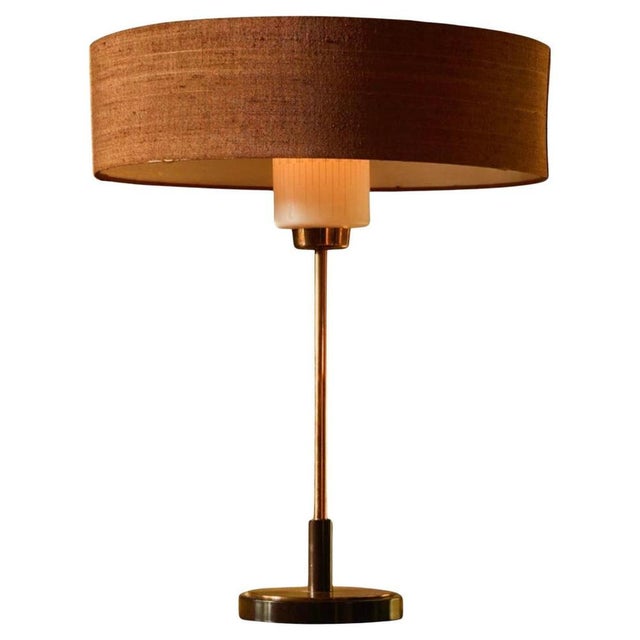 Mid-Century Table Lamp in Copper and Glass with Fabric Shade, 1960s For Sale - Image 11 of 11