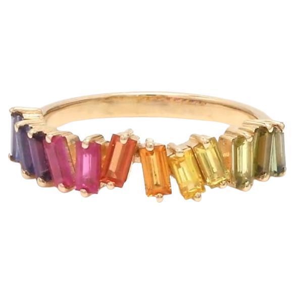 Natural 1.71 cts rainbow sapphire zig zag ring 14k gold For Sale - Image 15 of 18