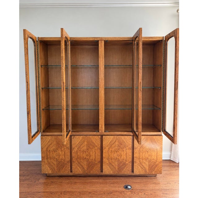 Vintage 1970's Milo Baughman Style burlood china cabinet by Lane furniture.. The hutch is separate from the bottom...