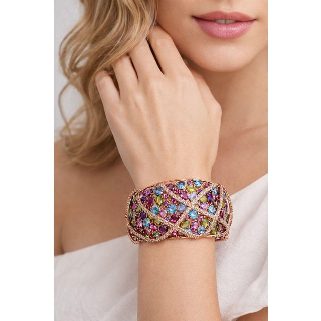 Bochic Capri” Vintage Sapphire, Peridot & Amethyst Cuff - 18K Gold & Silver Natural Sapphire - Natural Blue Topaz Cabochon...