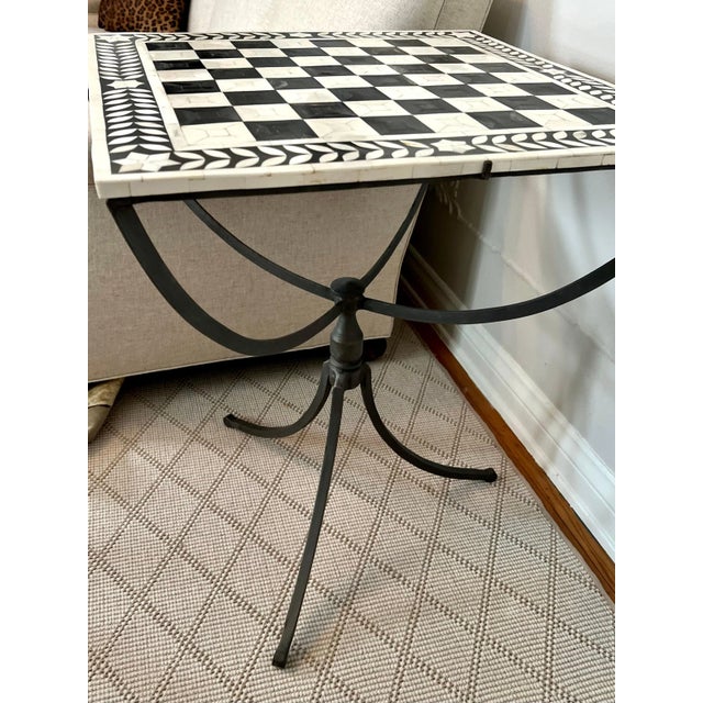 Pewter Gueridon Table with Inlay Tessellated Bone Top For Sale - Image 10 of 11