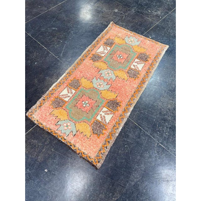 Early 21st Century Turkish Mini Rug Oriental Hand Knotted Vintage Rug 1'10" x 3'7" #17073 For Sale - Image 5 of 8