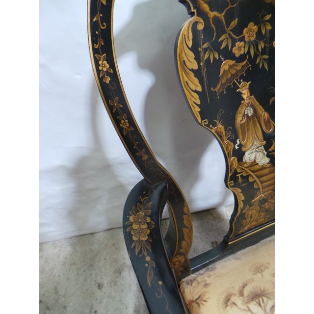1940s Rococo Style Oriental Painted Arm Chairs For Sale - Image 5 of 12