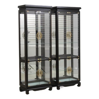 Pair Pulaski Asian Inspired Curio Cabinets For Sale