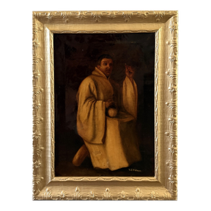 Antique 19c. Oil Painting Monk Portrait by e.c. Edson Gilt Frame Religious Art