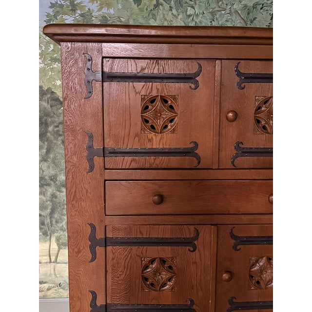 Antique Oak Cupboard Cabinet With Iron Details For Sale - Image 4 of 7