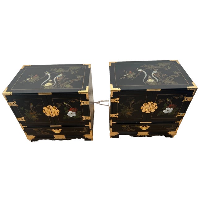 Gorgeous Vintage Pair of Chinoiserie Nightstands side Tables, bedside cabinets, Japanese Tansu inspired. 24" Tall x 24"...