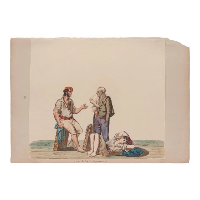 Michela De Vito, Porters, Original Gouache, 19th Century For Sale
