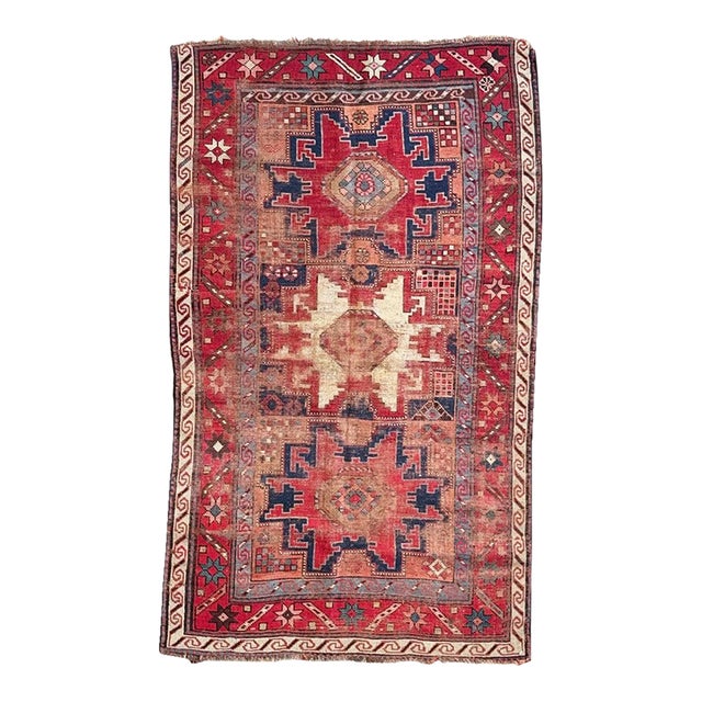 Antique Caucasian Leshgi Star KubaDagastan Region Rug 3 x 4 For Sale