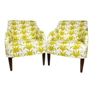 Palm Citrine Upholstered Side Chairs - a Pair For Sale
