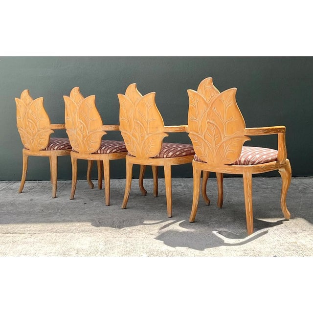 Wood Vintage Carved Wood Leaf Back Chairs in McLaurin and Piercy “Batak” - Set of 4 For Sale - Image 7 of 12