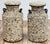 Large pair of coastal vibe shell encrusted antique milk jugs. Metal milk jug frames are completely covered in sea shells...