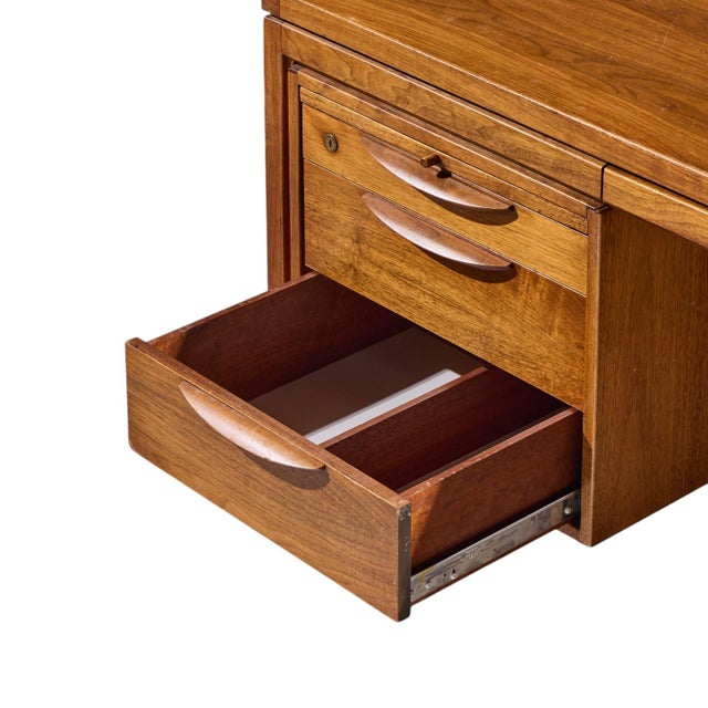Wood Jens Risom Mid Century Walnut Executive Desk For Sale - Image 7 of 13