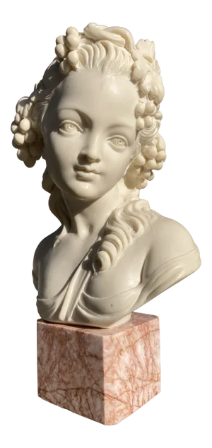 Bust of 19th Century French Woman on Cube Marble Mount After Grinam Niam Paris