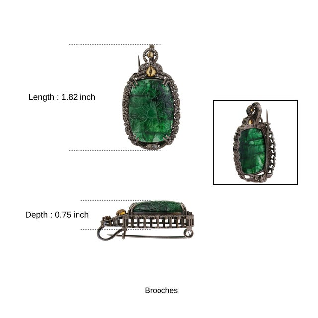 Handcrafted Vintage 20.85 Ct Aventurine Brooch Pendant With Diamond Accents For Sale - Image 10 of 12