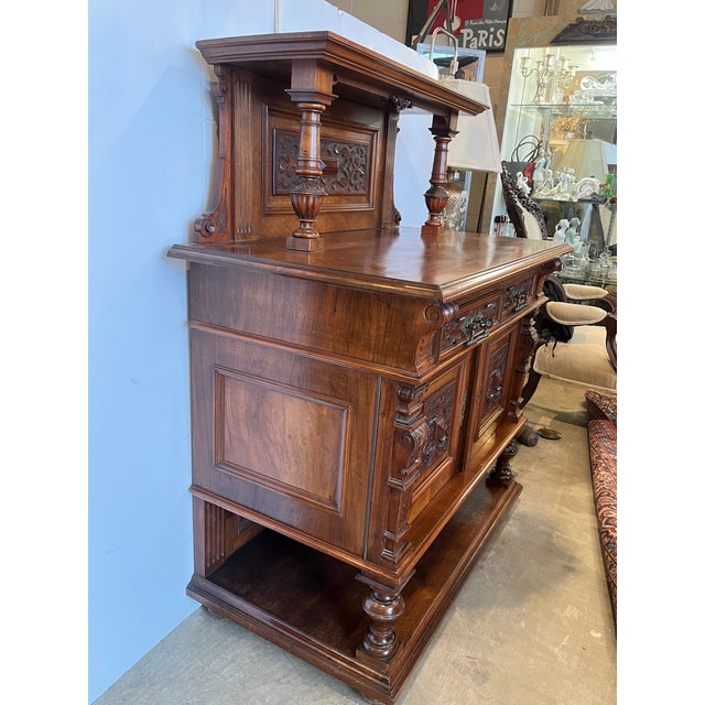 Victorian Late 19th Century Carved Walnut Victorian Buffet For Sale - Image 3 of 10