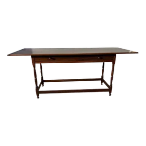 Early American Style Stained Pine & Turned Maple Large Tavern Table