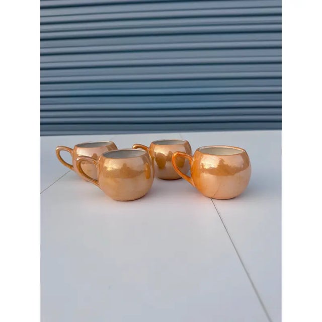 Vintage Anthropomorphic Man in the Moon Porcelain Mugs – Set of 4 Lusterware Figural Cups, Made in Japan (1920s–1930s) Pre-War Novelty Drinkware For Sale - Image 4 of 12