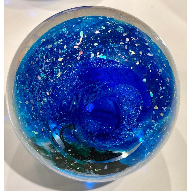 1990s Glass Eye Studio Celestial Series Paperweights Set of 2 Plus Stand For Sale In San Francisco - Image 6 of 6