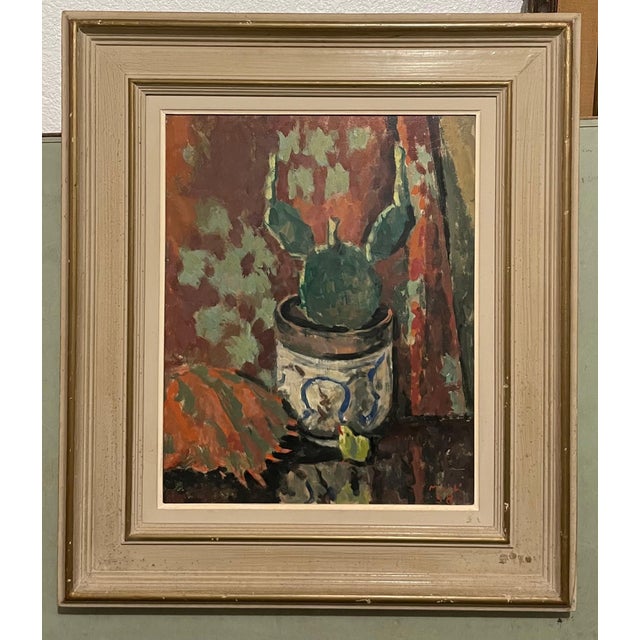 Roger Mühl, Roger Muhl Fauvist Still Life Cactus Ecole de Paris French Oil Painting Paques, 1958 For Sale In Miami - Image 6 of 14