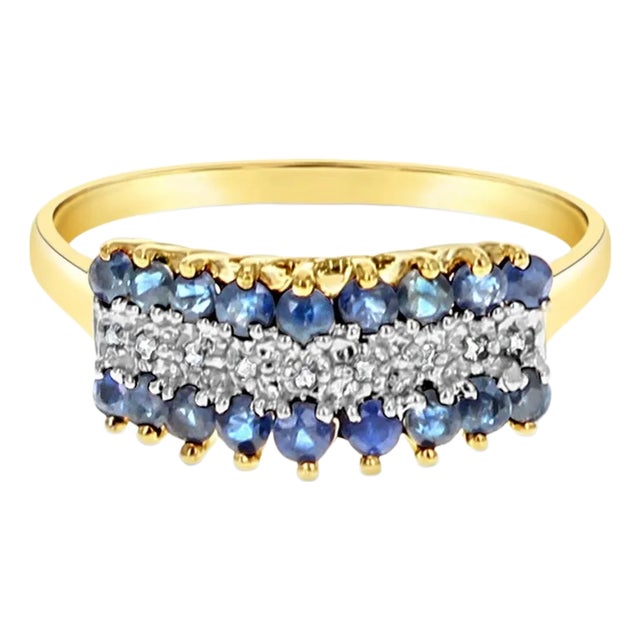 Diamond & Sapphire Ring 10k Yellow Gold, Size 6 For Sale