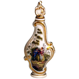 Rocaille en Miniature Scent Bottle with Watteau Decor from Meissen