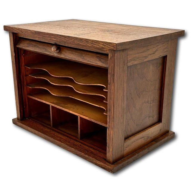 Unusual Antique American Solid Oak Table - Desk Top "Roll Front" Organizer & File Cabinet Circa 1900 For Sale In Boston - Image 6 of 18