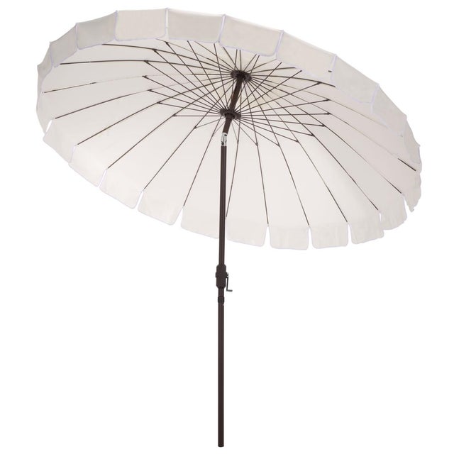 Panza 9 Ft Crank Umbrella, Ivory/Brown Pole For Sale In Philadelphia - Image 6 of 8