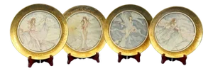 Art Nouveau Style Porcelain Plates with Ladies Motif and Gilt Edges by Umberto Banchelli for Manufacture Seltmann Weiden, Bavaria, 1980s, Set of 4