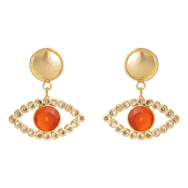 Crimson Flame Eye Earrings, A Pair For Sale